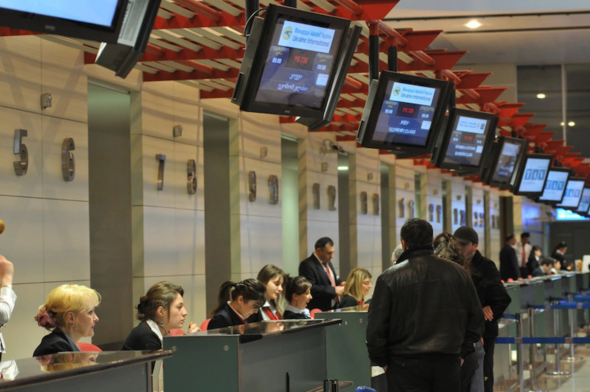 Tbilisi Airport (TBS) departure check-in desks where our private transfer service drops off passengers directly for their international flights
