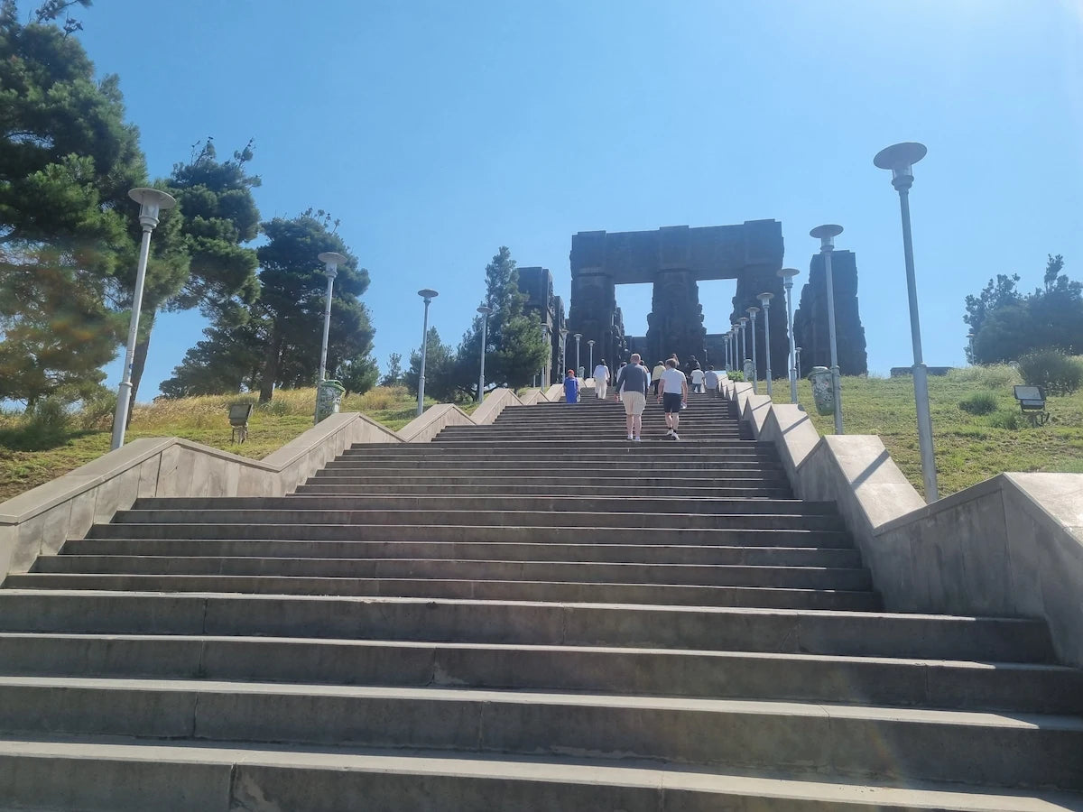 The grand staircase leading up to the Chronicles of Georgia monument during a private day trip.
